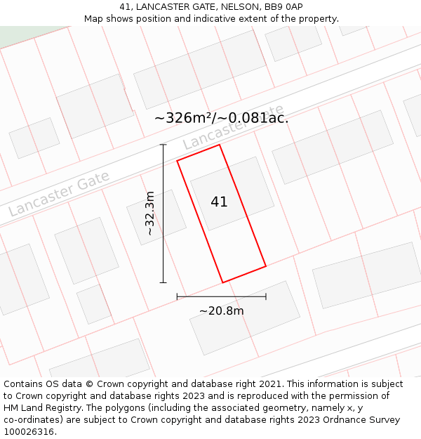 41, LANCASTER GATE, NELSON, BB9 0AP: Plot and title map