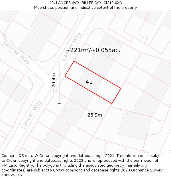 41, LANCER WAY, BILLERICAY, CM12 0XA: Plot and title map