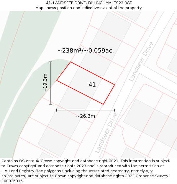 41, LANDSEER DRIVE, BILLINGHAM, TS23 3GF: Plot and title map