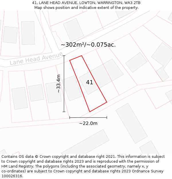 41, LANE HEAD AVENUE, LOWTON, WARRINGTON, WA3 2TB: Plot and title map