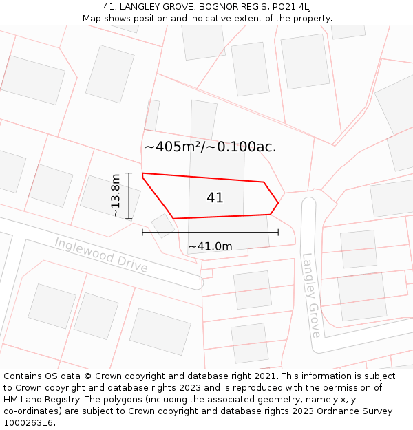 41, LANGLEY GROVE, BOGNOR REGIS, PO21 4LJ: Plot and title map