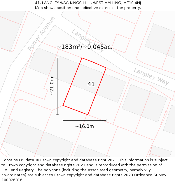 41, LANGLEY WAY, KINGS HILL, WEST MALLING, ME19 4NJ: Plot and title map