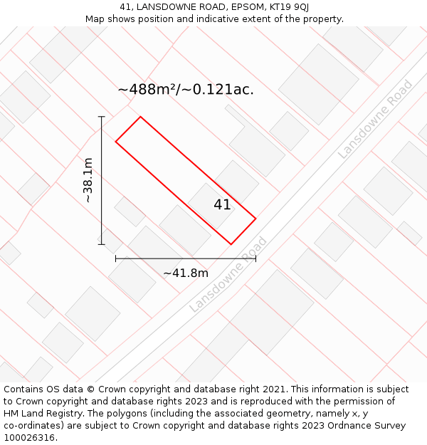 41, LANSDOWNE ROAD, EPSOM, KT19 9QJ: Plot and title map