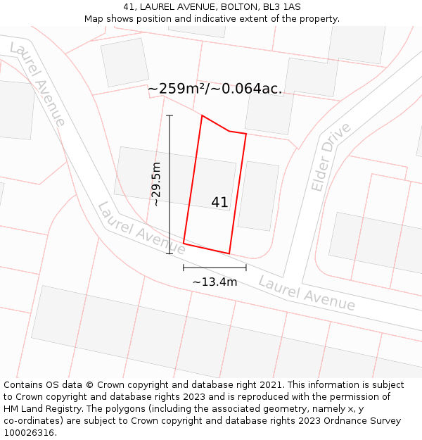 41, LAUREL AVENUE, BOLTON, BL3 1AS: Plot and title map