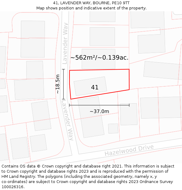 41, LAVENDER WAY, BOURNE, PE10 9TT: Plot and title map