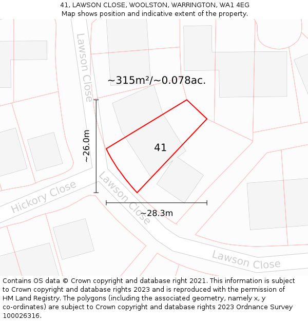 41, LAWSON CLOSE, WOOLSTON, WARRINGTON, WA1 4EG: Plot and title map