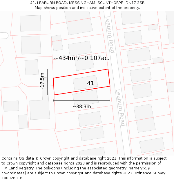 41, LEABURN ROAD, MESSINGHAM, SCUNTHORPE, DN17 3SR: Plot and title map