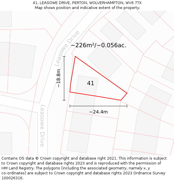 41, LEASOWE DRIVE, PERTON, WOLVERHAMPTON, WV6 7TX: Plot and title map