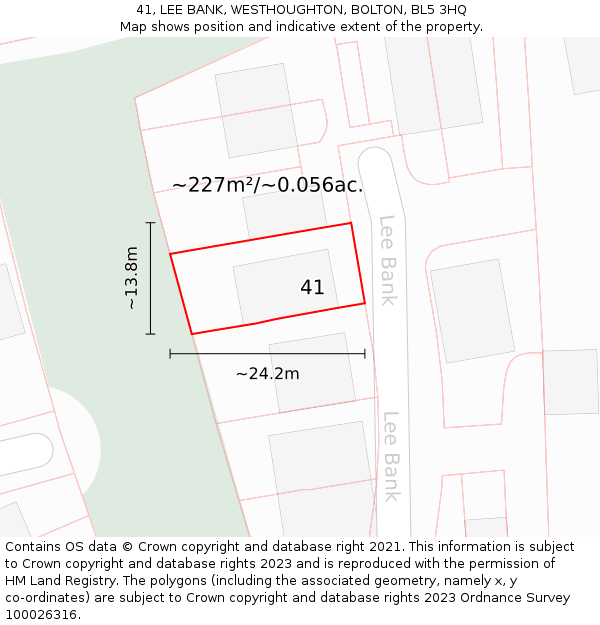 41, LEE BANK, WESTHOUGHTON, BOLTON, BL5 3HQ: Plot and title map