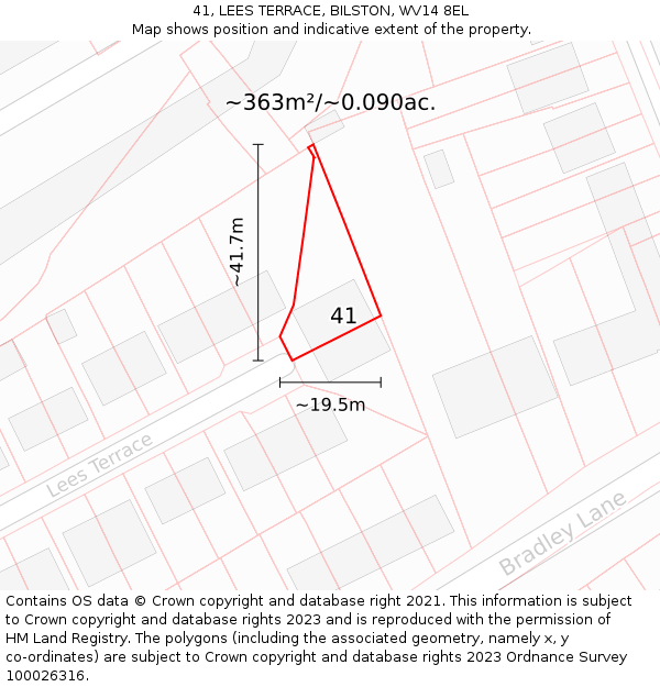 41, LEES TERRACE, BILSTON, WV14 8EL: Plot and title map