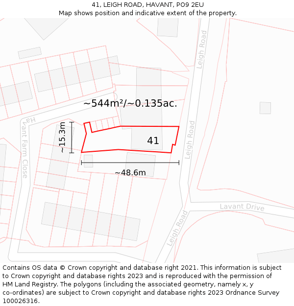 41, LEIGH ROAD, HAVANT, PO9 2EU: Plot and title map