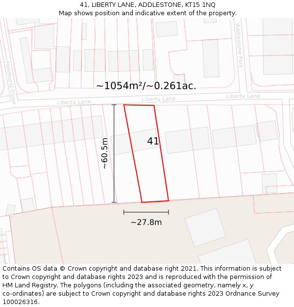 41, LIBERTY LANE, ADDLESTONE, KT15 1NQ: Plot and title map
