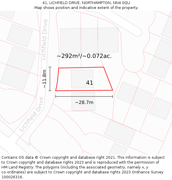 41, LICHFIELD DRIVE, NORTHAMPTON, NN4 0QU: Plot and title map