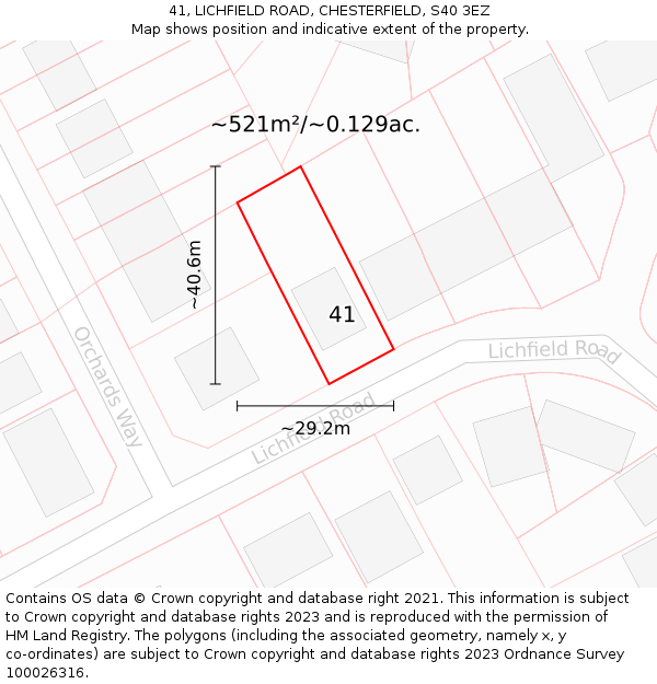 41, LICHFIELD ROAD, CHESTERFIELD, S40 3EZ: Plot and title map