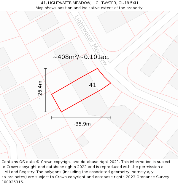 41, LIGHTWATER MEADOW, LIGHTWATER, GU18 5XH: Plot and title map