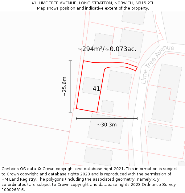 41, LIME TREE AVENUE, LONG STRATTON, NORWICH, NR15 2TL: Plot and title map