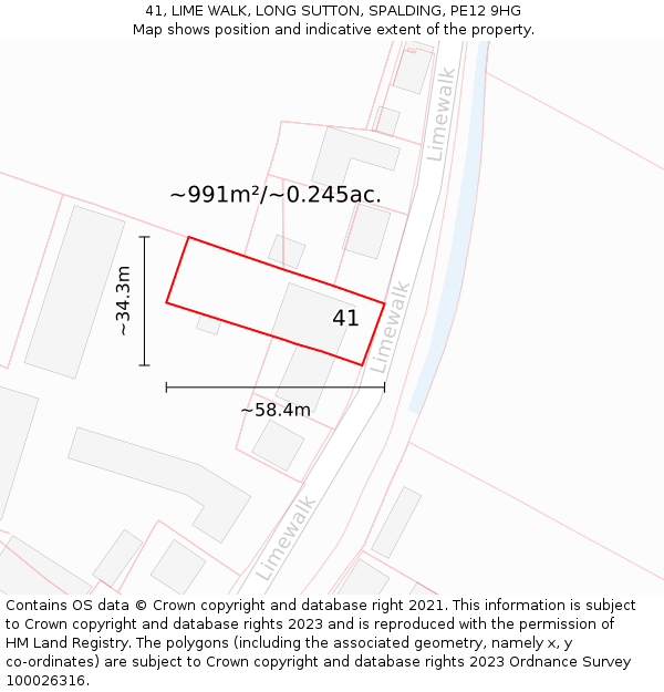 41, LIME WALK, LONG SUTTON, SPALDING, PE12 9HG: Plot and title map