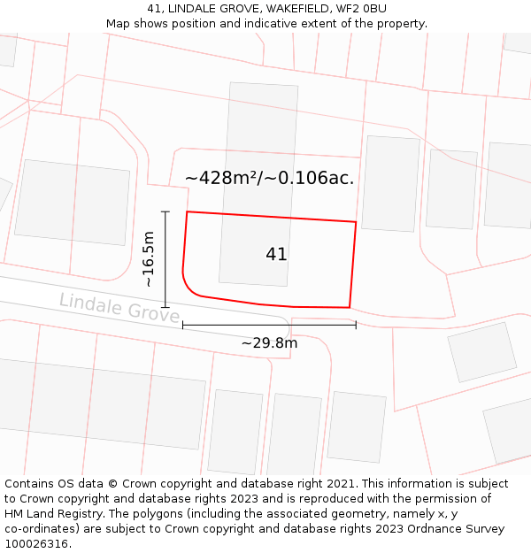 41, LINDALE GROVE, WAKEFIELD, WF2 0BU: Plot and title map