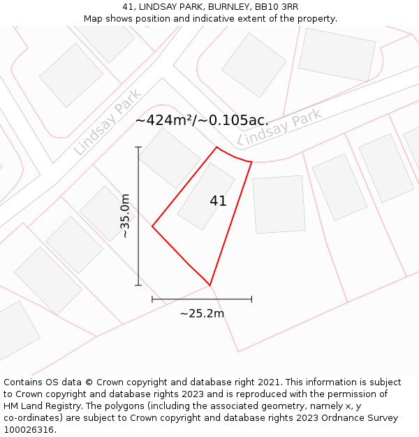 41, LINDSAY PARK, BURNLEY, BB10 3RR: Plot and title map