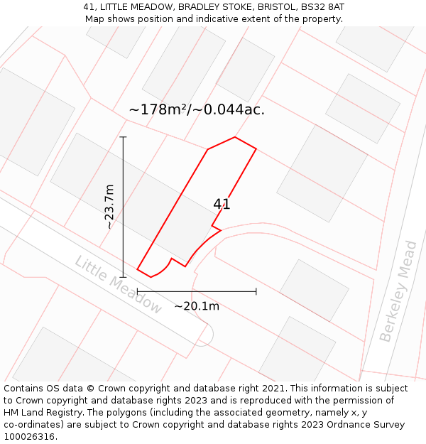 41, LITTLE MEADOW, BRADLEY STOKE, BRISTOL, BS32 8AT: Plot and title map
