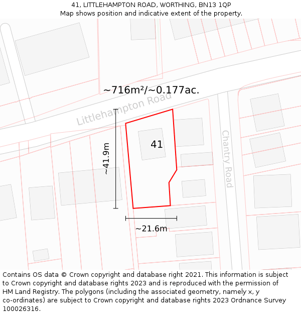 41, LITTLEHAMPTON ROAD, WORTHING, BN13 1QP: Plot and title map