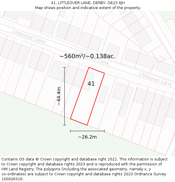 41, LITTLEOVER LANE, DERBY, DE23 6JH: Plot and title map