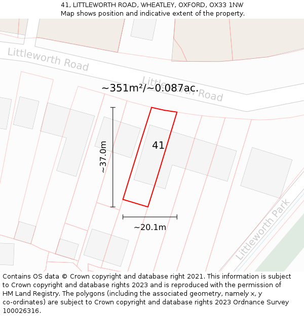 41, LITTLEWORTH ROAD, WHEATLEY, OXFORD, OX33 1NW: Plot and title map