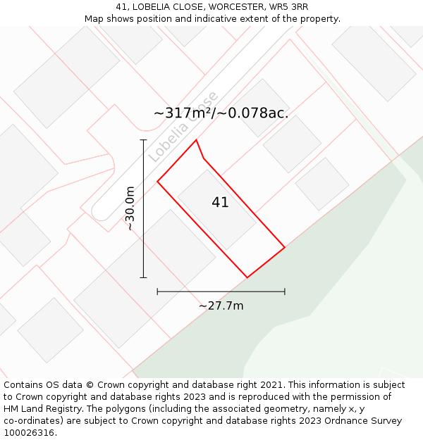 41, LOBELIA CLOSE, WORCESTER, WR5 3RR: Plot and title map