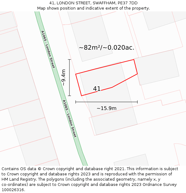 41, LONDON STREET, SWAFFHAM, PE37 7DD: Plot and title map