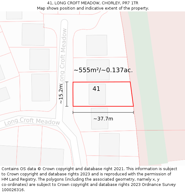 41, LONG CROFT MEADOW, CHORLEY, PR7 1TR: Plot and title map