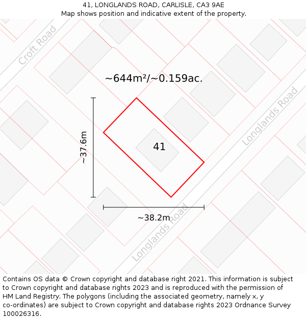 41, LONGLANDS ROAD, CARLISLE, CA3 9AE: Plot and title map