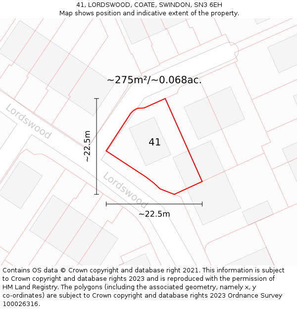41, LORDSWOOD, COATE, SWINDON, SN3 6EH: Plot and title map