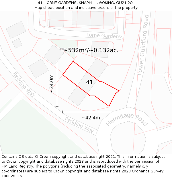 41, LORNE GARDENS, KNAPHILL, WOKING, GU21 2QL: Plot and title map