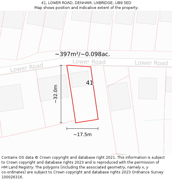 41, LOWER ROAD, DENHAM, UXBRIDGE, UB9 5ED: Plot and title map