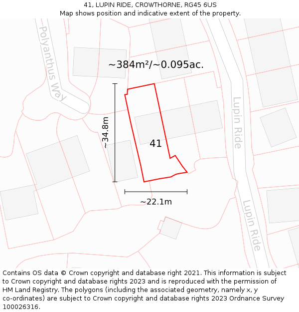 41, LUPIN RIDE, CROWTHORNE, RG45 6US: Plot and title map