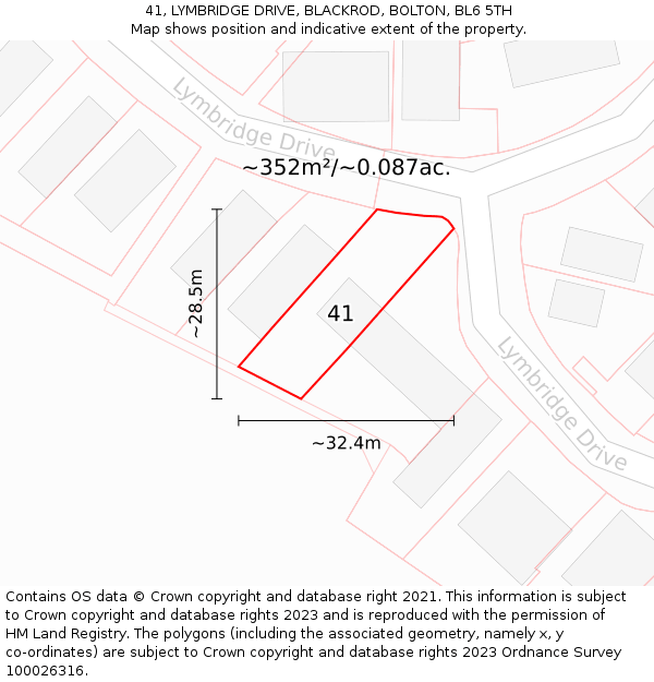 41, LYMBRIDGE DRIVE, BLACKROD, BOLTON, BL6 5TH: Plot and title map