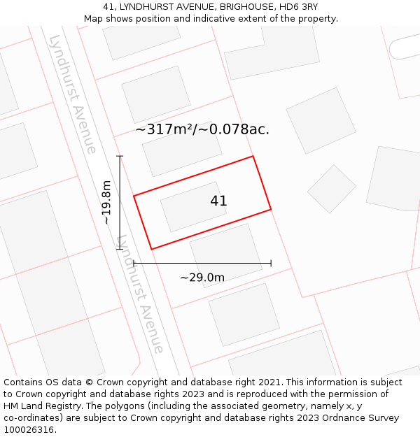 41, LYNDHURST AVENUE, BRIGHOUSE, HD6 3RY: Plot and title map