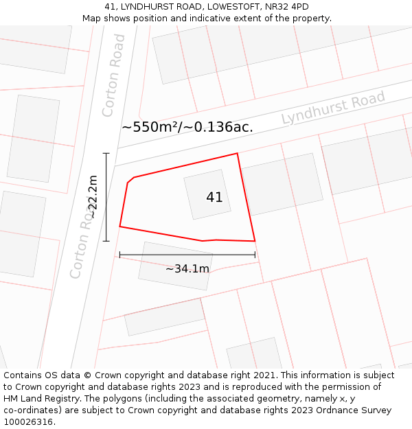 41, LYNDHURST ROAD, LOWESTOFT, NR32 4PD: Plot and title map