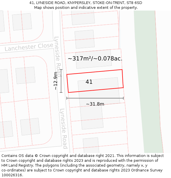 41, LYNESIDE ROAD, KNYPERSLEY, STOKE-ON-TRENT, ST8 6SD: Plot and title map