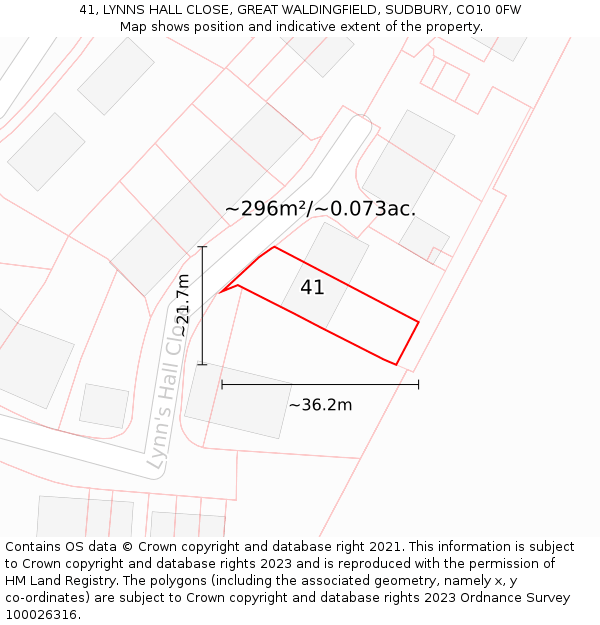 41, LYNNS HALL CLOSE, GREAT WALDINGFIELD, SUDBURY, CO10 0FW: Plot and title map