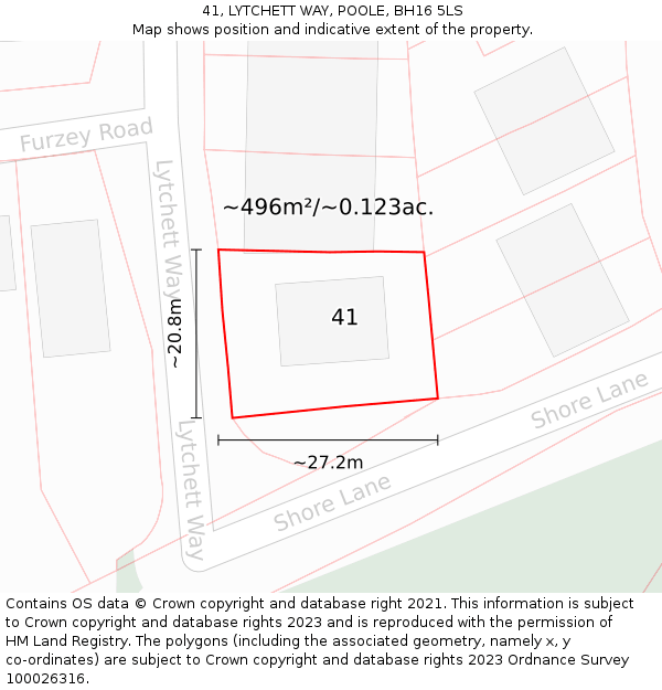 41, LYTCHETT WAY, POOLE, BH16 5LS: Plot and title map