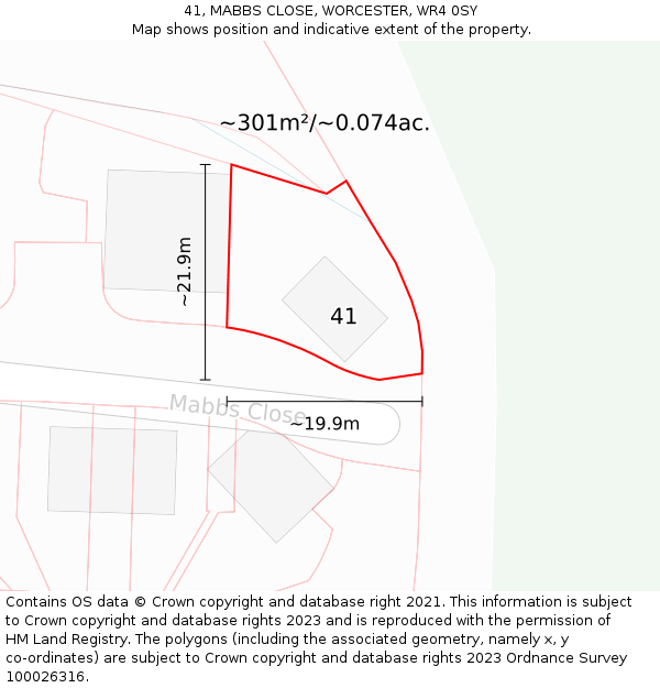 41, MABBS CLOSE, WORCESTER, WR4 0SY: Plot and title map