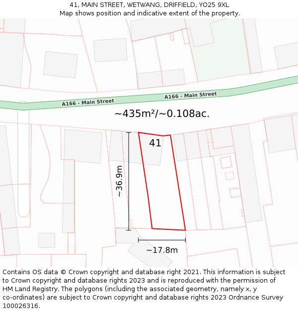 41, MAIN STREET, WETWANG, DRIFFIELD, YO25 9XL: Plot and title map