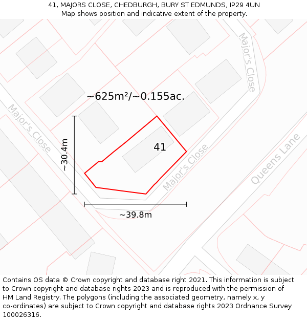 41, MAJORS CLOSE, CHEDBURGH, BURY ST EDMUNDS, IP29 4UN: Plot and title map