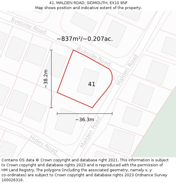 41, MALDEN ROAD, SIDMOUTH, EX10 9NF: Plot and title map