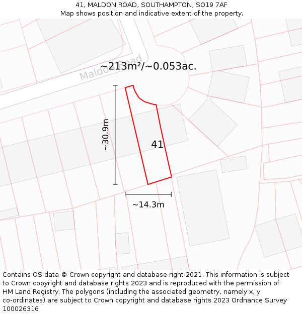 41, MALDON ROAD, SOUTHAMPTON, SO19 7AF: Plot and title map