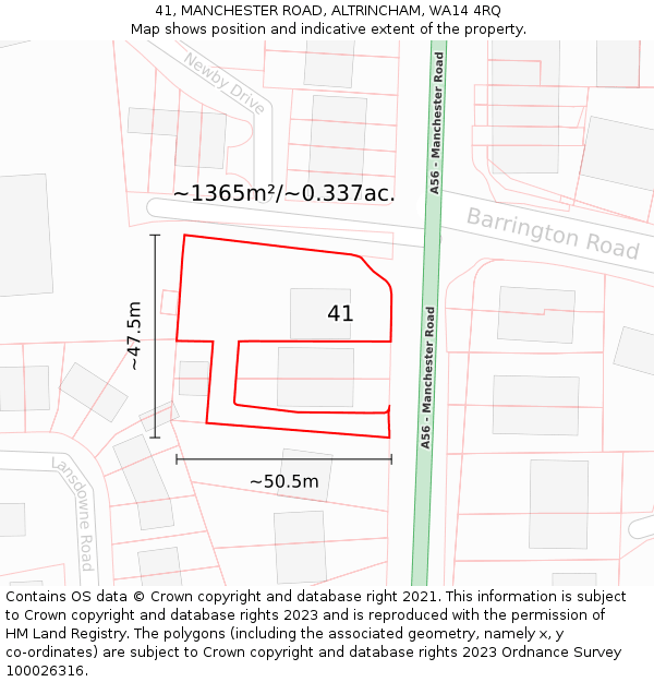 41, MANCHESTER ROAD, ALTRINCHAM, WA14 4RQ: Plot and title map