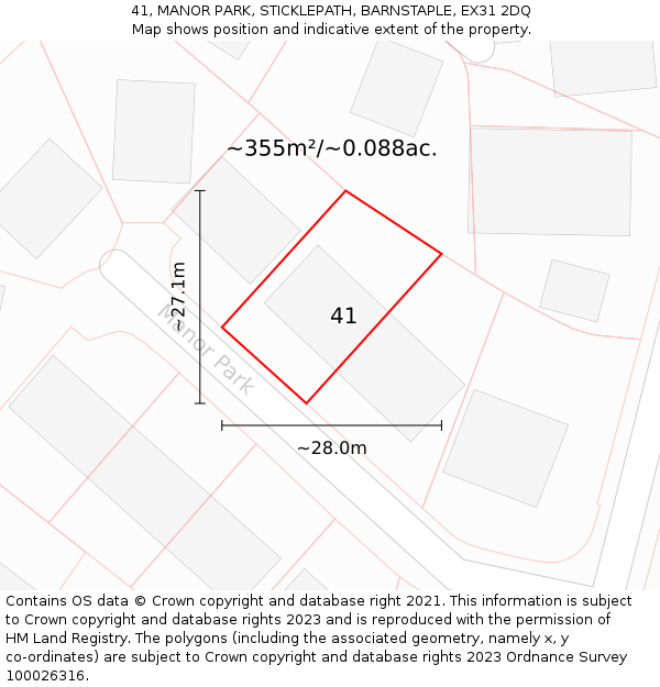 41, MANOR PARK, STICKLEPATH, BARNSTAPLE, EX31 2DQ: Plot and title map