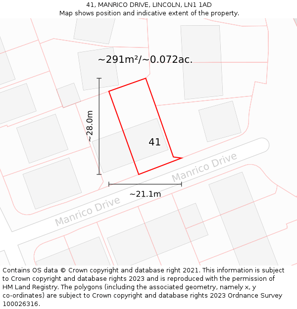 41, MANRICO DRIVE, LINCOLN, LN1 1AD: Plot and title map