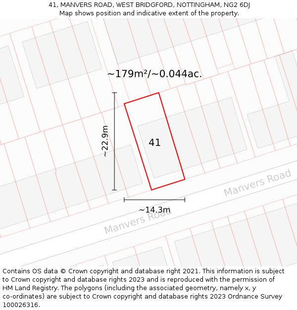 41, MANVERS ROAD, WEST BRIDGFORD, NOTTINGHAM, NG2 6DJ: Plot and title map